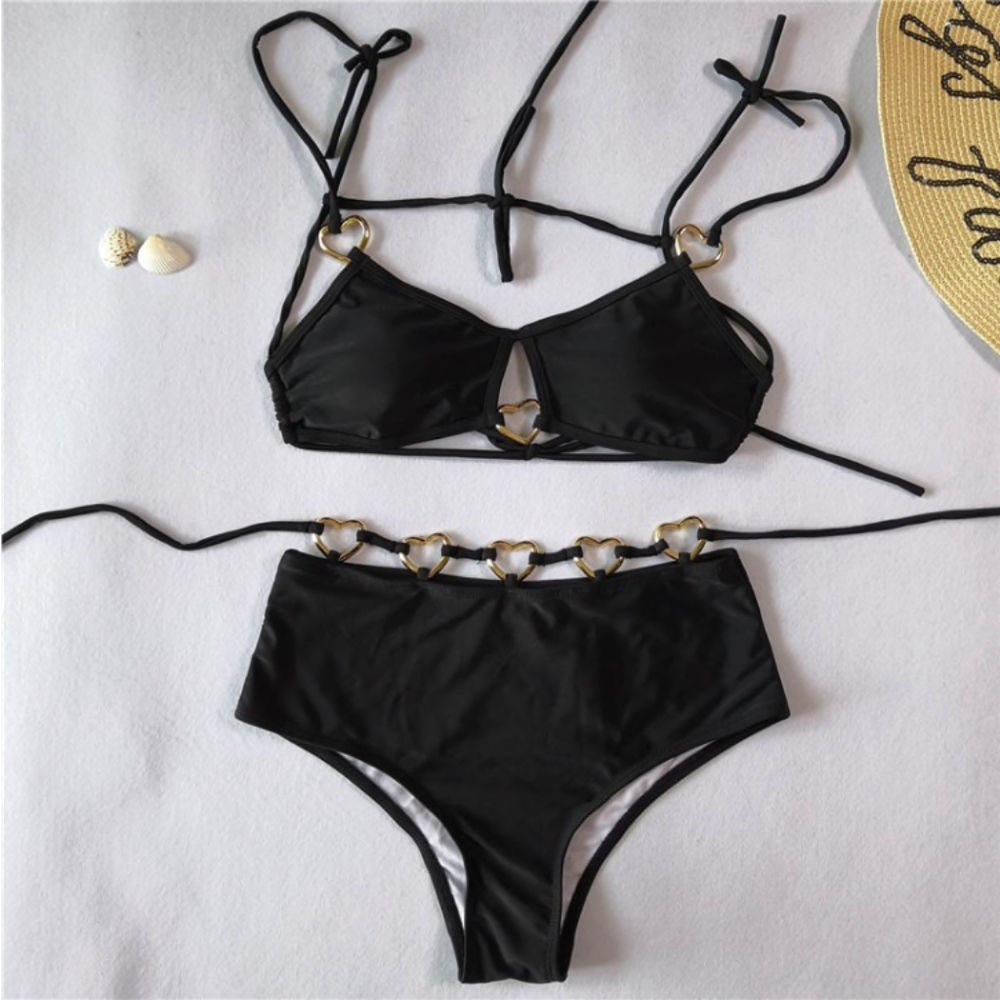 Black Heart-Link Bikini Set - Women Swim Bikini - Picture 7 of 7